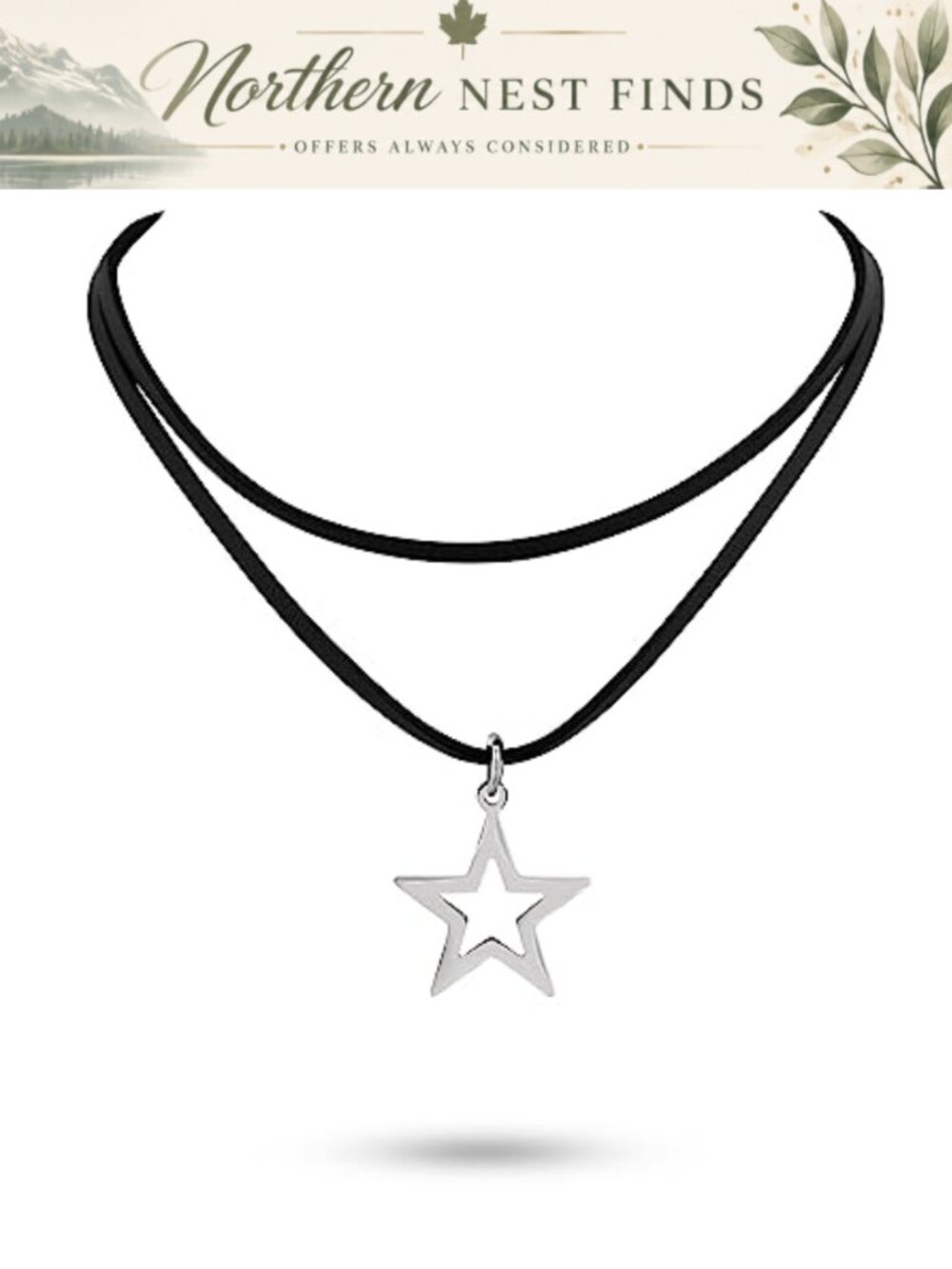 Layered Star Choker Necklace Stainless Steel Faux Leather Gothic